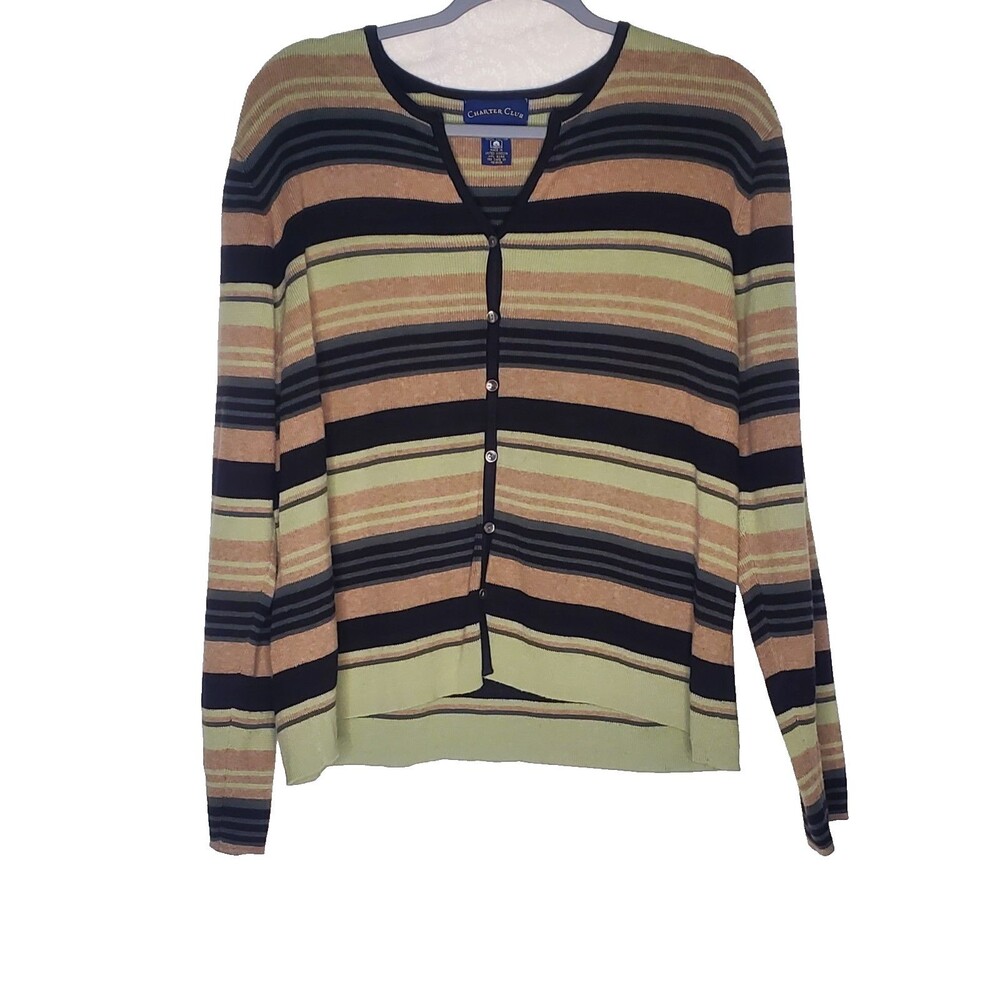 Charter Club Green Stripe Cartigan Size XL